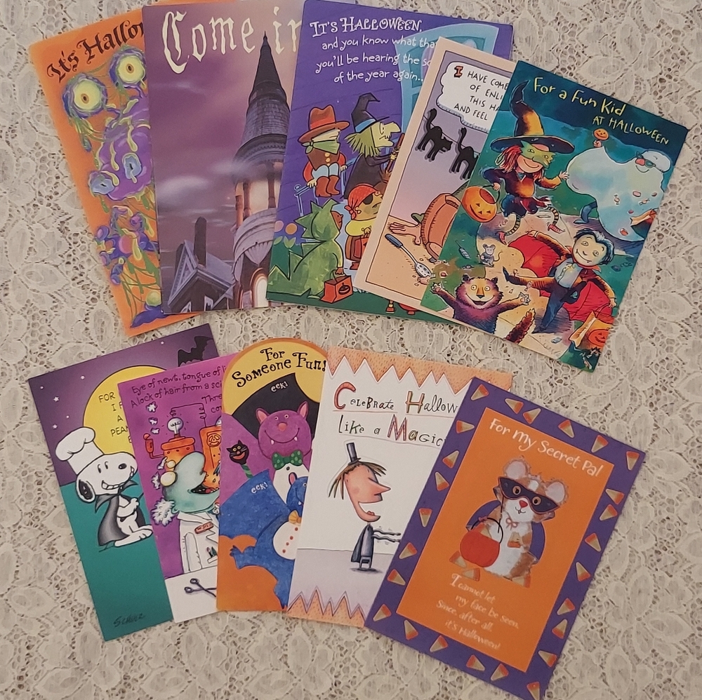 Collection of 10 Different Halloween Greeting Cards Hallmark for Crafting